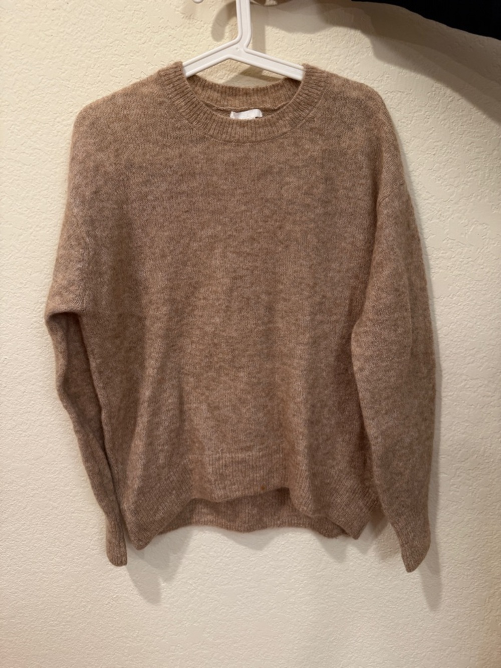 H&M Fuzzy Knit Crewneck Sweater in Taupe
